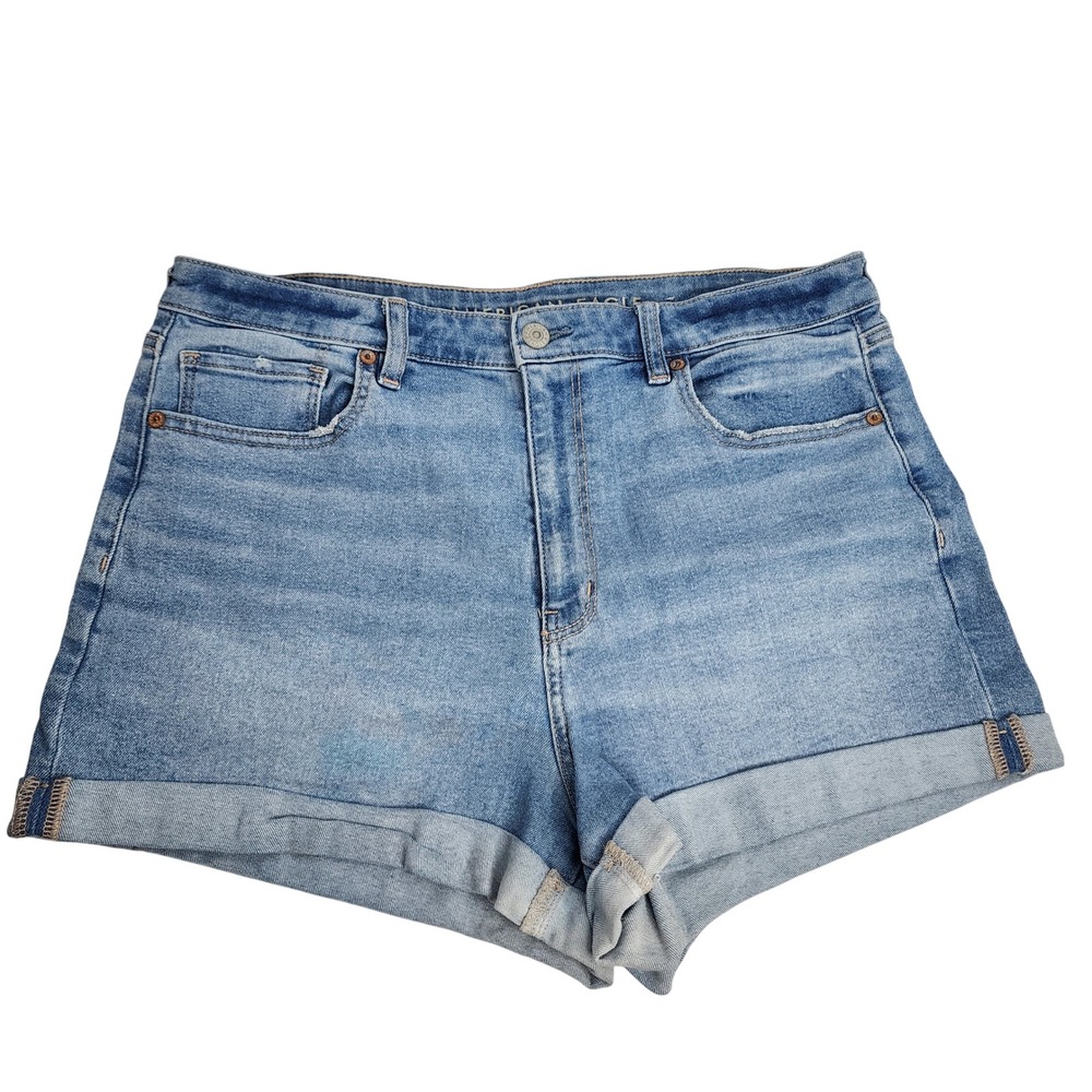 American Eagle Denim Shorts Women 14 Blue Stretch Cuffed High Rise Jean Shorts